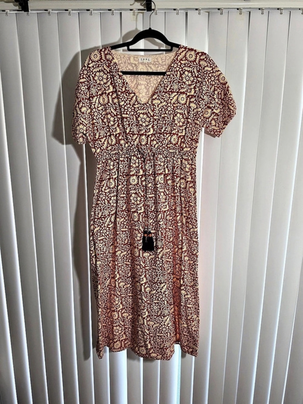 THML Floral Midi Dress in Red & Cream Size Large